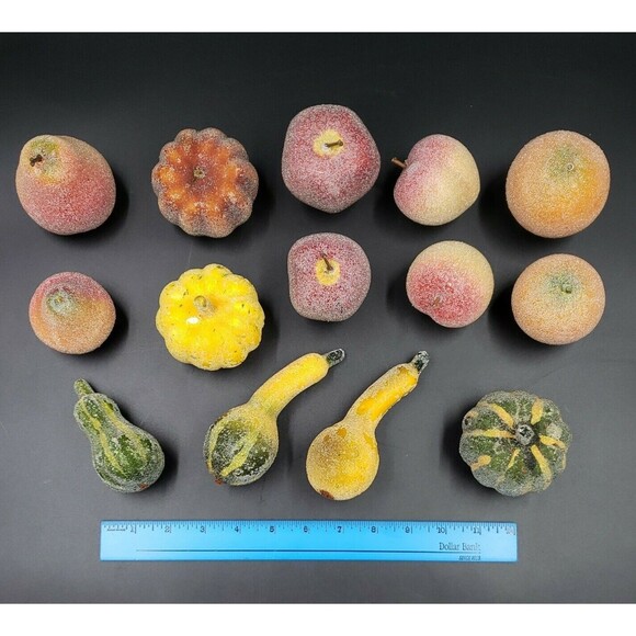 Vintage Faux Fruit Lot Beaded Sugared Harvest Decorative Gourd Apple Pear Orange - Picture 10 of 12